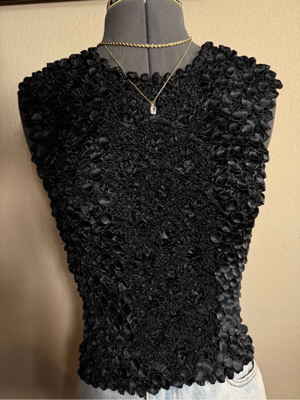 Vintage 90s Popcorn Stretchy Tank Top Black OS Magiscarf